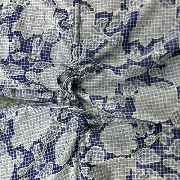 ANTHROPOLOGIE Kaftan Blouse Woman One Size Blue Floral Tie Front Flowy Sheer - Picture 5 of 13